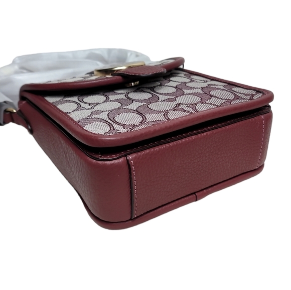 Coach Signature Jacquard North/South Lonnie Gold/Wine Crossbody - Picture 7 of 9
